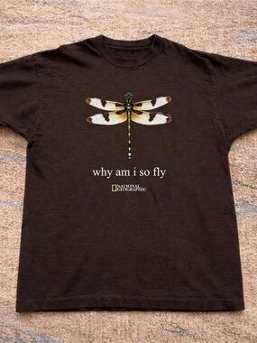 National Geographic Brown Tee with Yellow and White Dragonfly Graphic